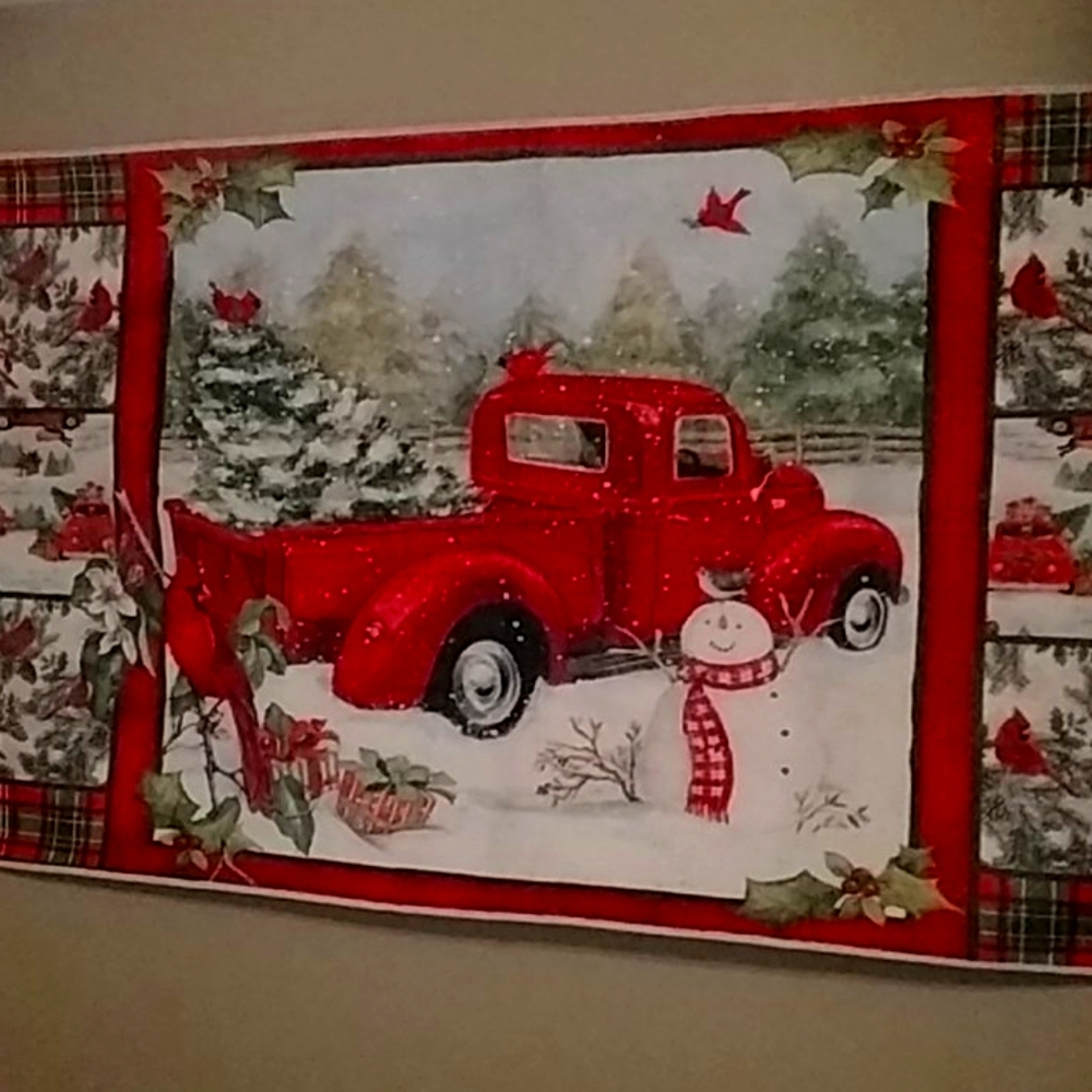 Christmas red truck rug